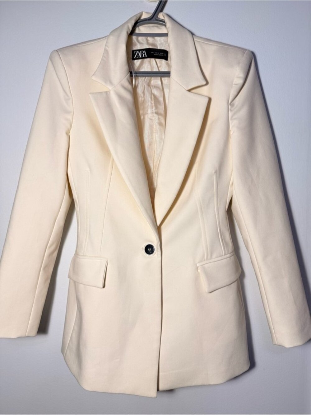 ZARA Off-White Single-Button Tailored Blazer size S - Picture 6 of 9